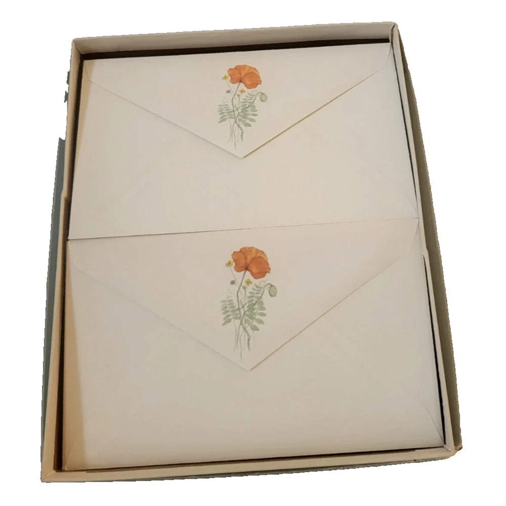 Lot of 2 VTG Hallmark Stationery & Envelopes Sets in box Poppy & Cherub Floral